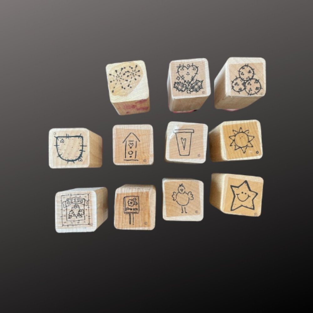 11 Assorted Garden and Miscellaneous Wood Mounted Stamps